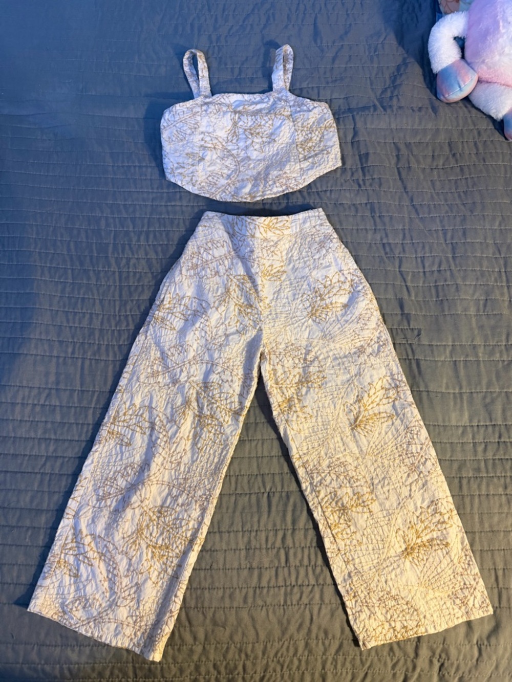 Zara White Cropped Tank and Wide-Leg Pant Matching Set